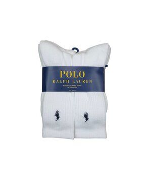 Polo Ralph Lauren Mens Classic Sport Crew Socks 6 Pairs White Half Cushion Sole
